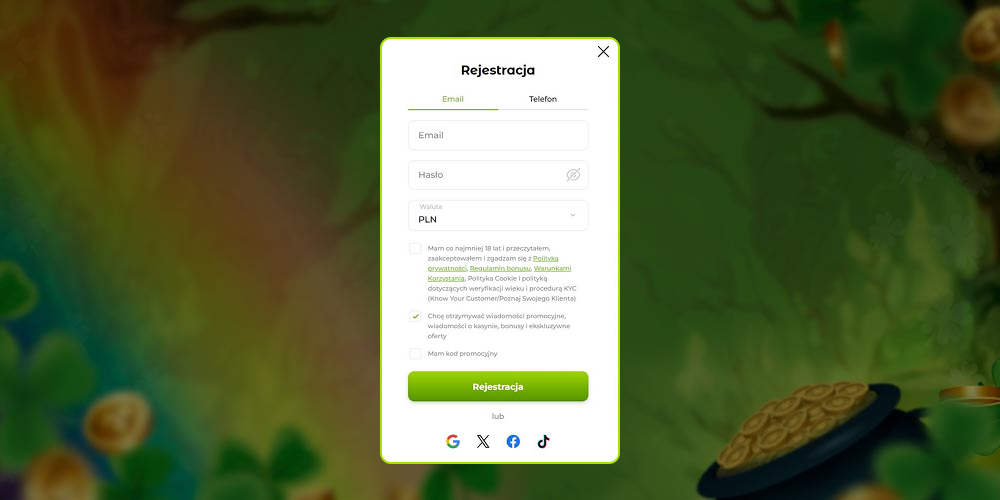 Informacje dotyczące rejestracji na stronie.