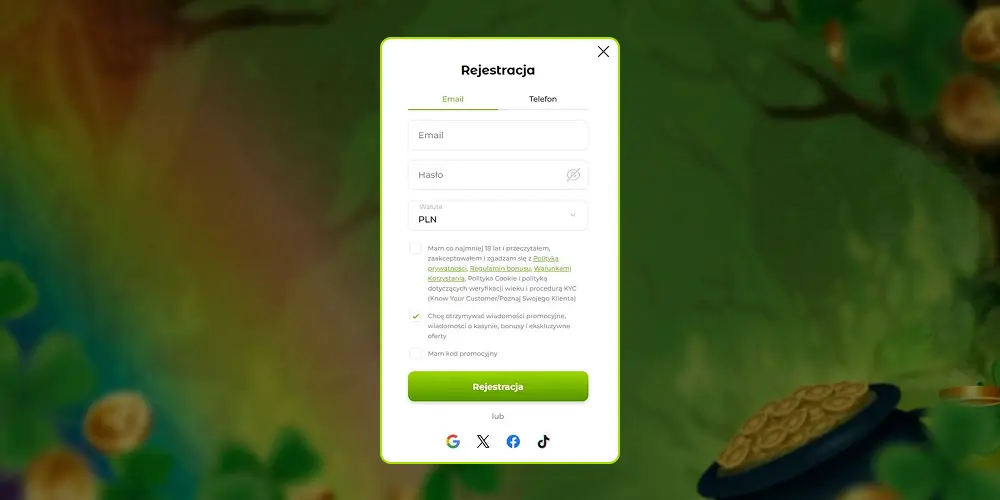 Informacje dotyczące rejestracji na stronie.