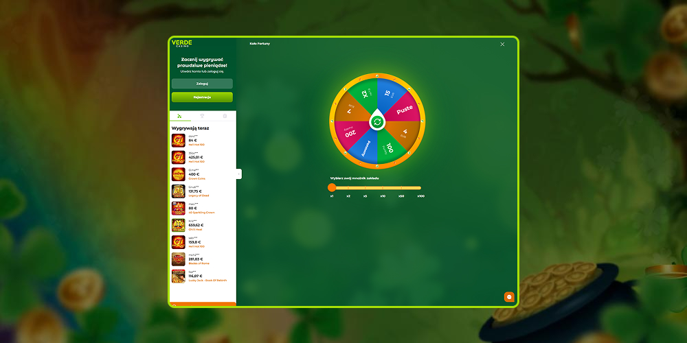 Obrót kołem fortuny na stronie VerdeCasino.